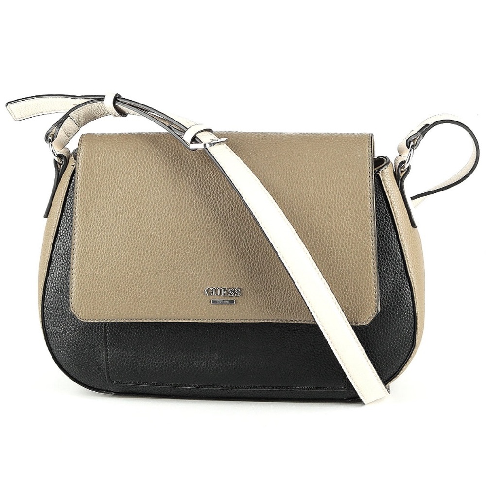 GUESS Women's Tan and Black Shoulder Bag